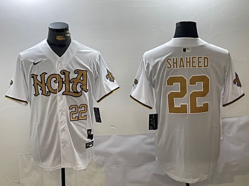 Men New Orleans Saints #22 Shaheed White Joint Name 2024 Nike Limited NFL Jersey style 2